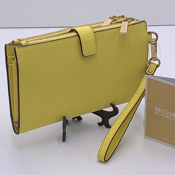 MICHAEL KORS LARGE DOUBLE ZIP WRISTLET WALLET SUNSHINE COLOR - Picture 8 of 13